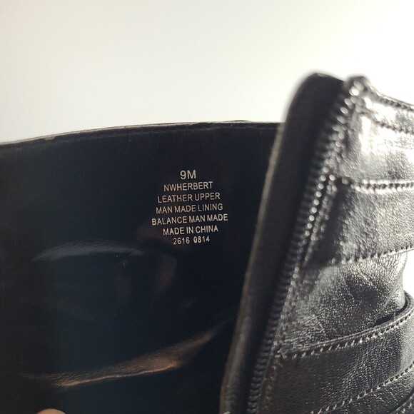 NINE WEST Herbert LEATHER WEDGE Heel BOOTS Buckled BOOTIES Black 9M - Picture 8 of 11